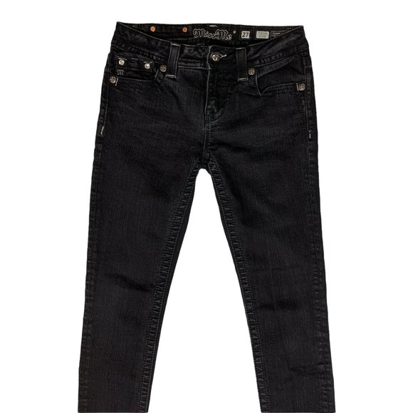 Miss Me 'Mid-Rise Skinny' Womens Jeans Tag 27 Black W28xL33 Sequins Fleur de Lis - Picture 10 of 12